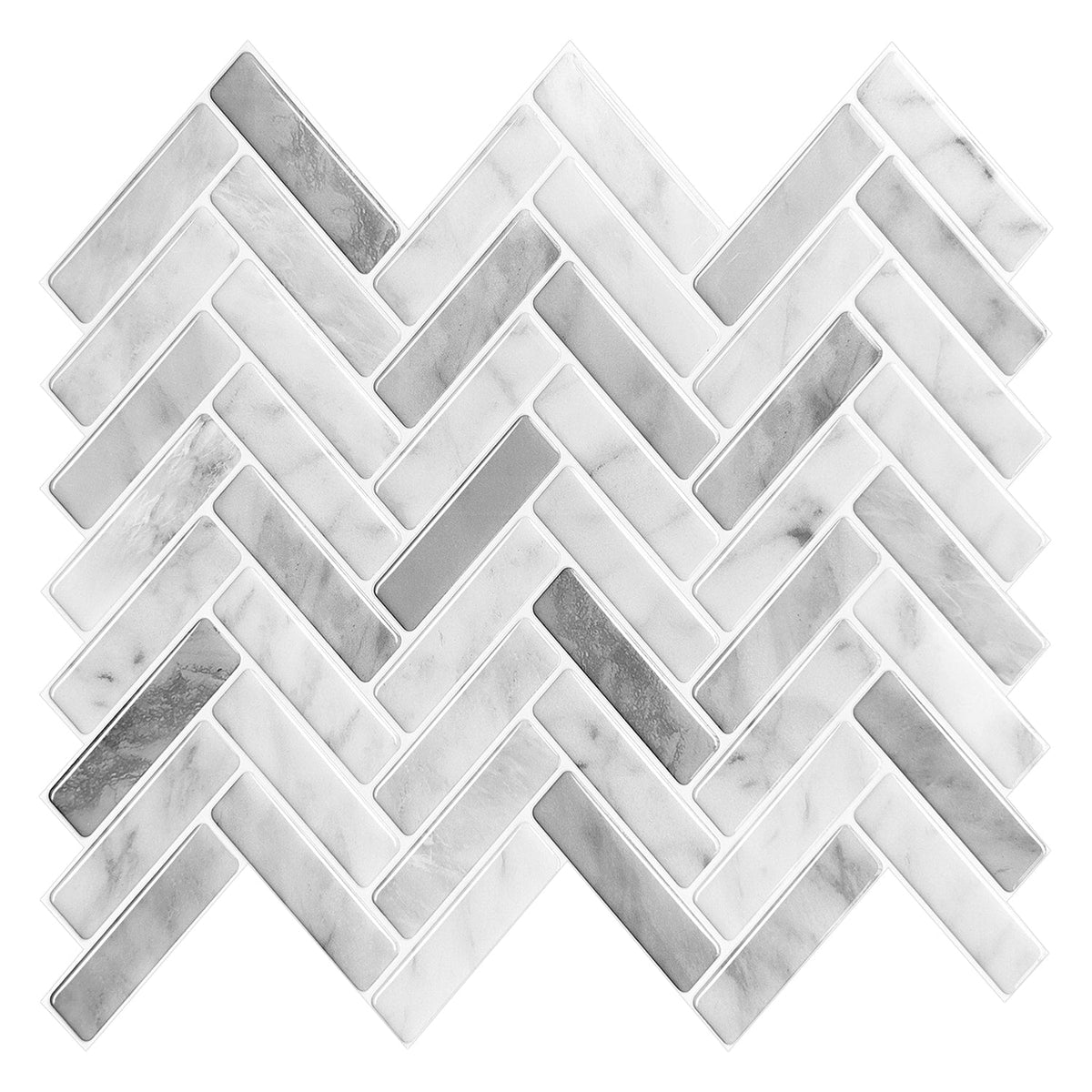 Mureno Dimensions Dark Marbled 11-in x 11-in Matte PVC Marble look Herringbone Peel and stick Mosaic Wall Tile product image