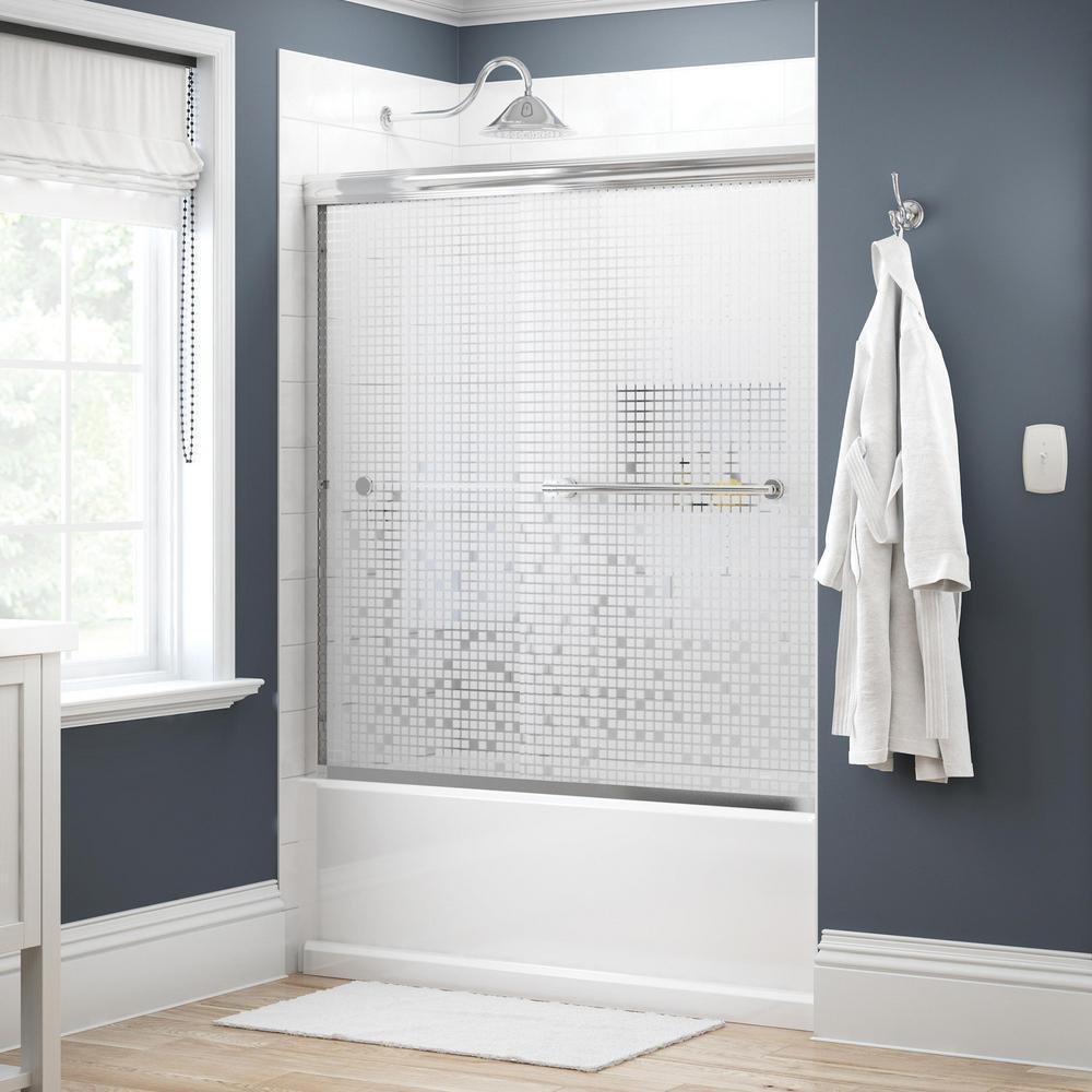 Crestfield 60 in. x 58-1/8 in. Traditional Semi-Frameless Sliding Bathtub Door in Bronze and 1/4 in. (6mm) Niebla Glass - Super Arbor