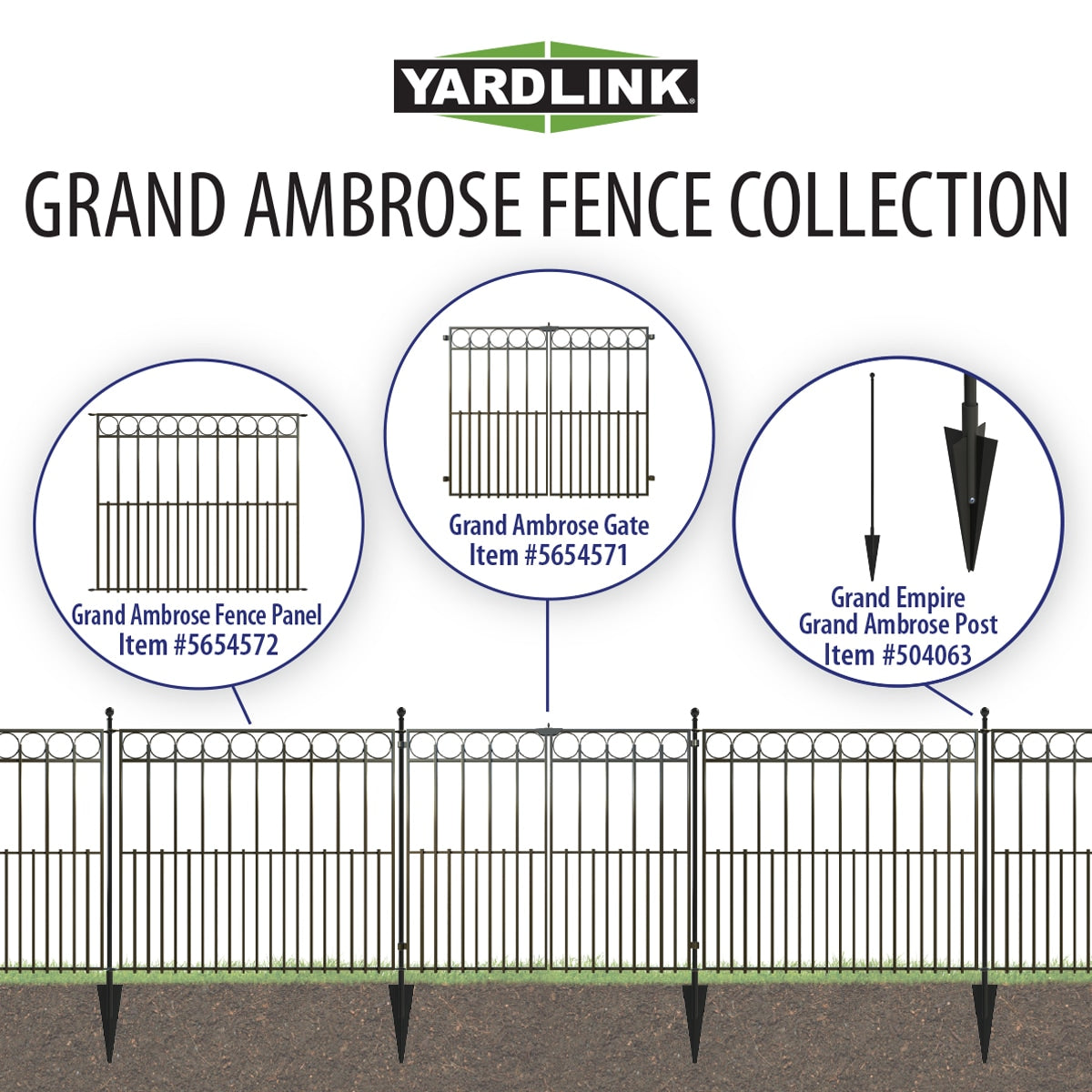 YARDLINK Grand Ambrose 3-ft H x 4-ft W Powder Coated Galvanized Steel Decorative Metal Flat-top No Dig Decorative Fence Panel