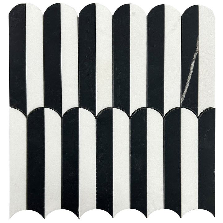 allen + roth Black White 12-in x 12-in Polished Natural stone Marble Patterned Round Mosaic Floor and Wall Tile product image