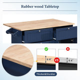 SINOFURN Blue Mdf Base with Wood Top Rolling Kitchen Cart (29.5-in x 47.6-in x 36.6-in)