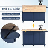 SINOFURN Blue Mdf Base with Wood Top Rolling Kitchen Cart (29.5-in x 47.6-in x 36.6-in)
