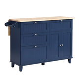 SINOFURN Blue Mdf Base with Wood Top Rolling Kitchen Cart (29.5-in x 47.6-in x 36.6-in)