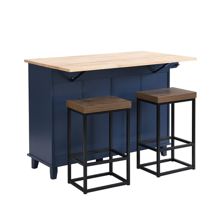 SINOFURN Blue Mdf Base with Wood Top Rolling Kitchen Cart (29.5-in x 47.6-in x 36.6-in)