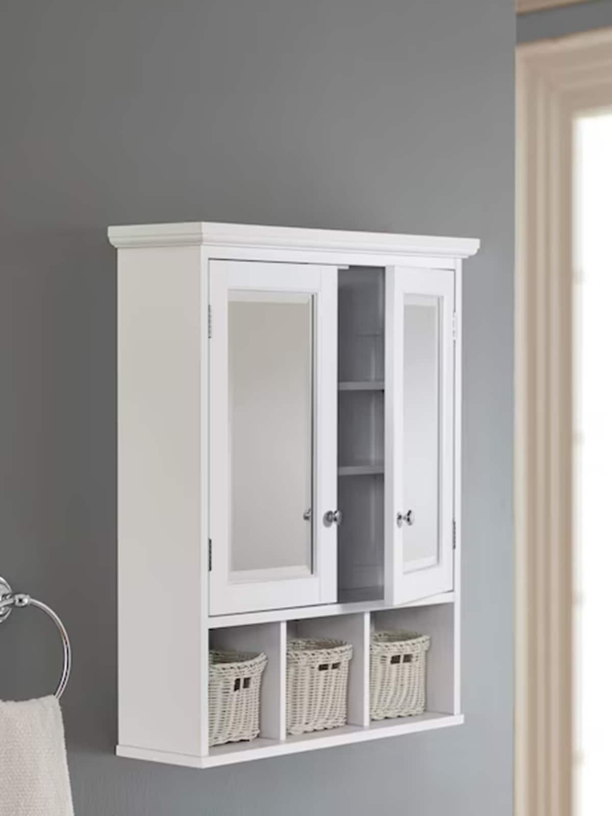 allen + roth 24.75-in x 30.25-in Surface Mount White Mirrored Soft Close Medicine Cabinet