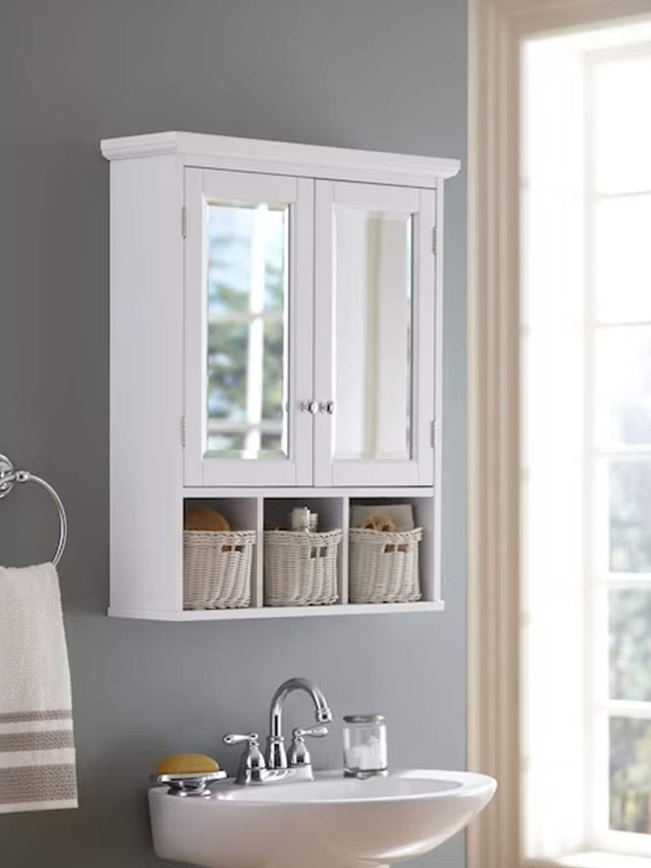 allen + roth 24.75-in x 30.25-in Surface Mount White Mirrored Soft Close Medicine Cabinet