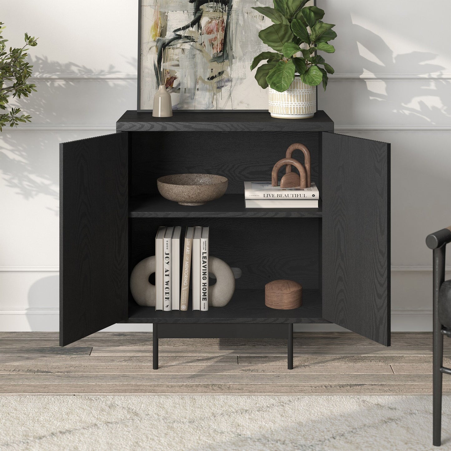Hailey Home Whitman Black Grain 2-Shelf Office Cabinet