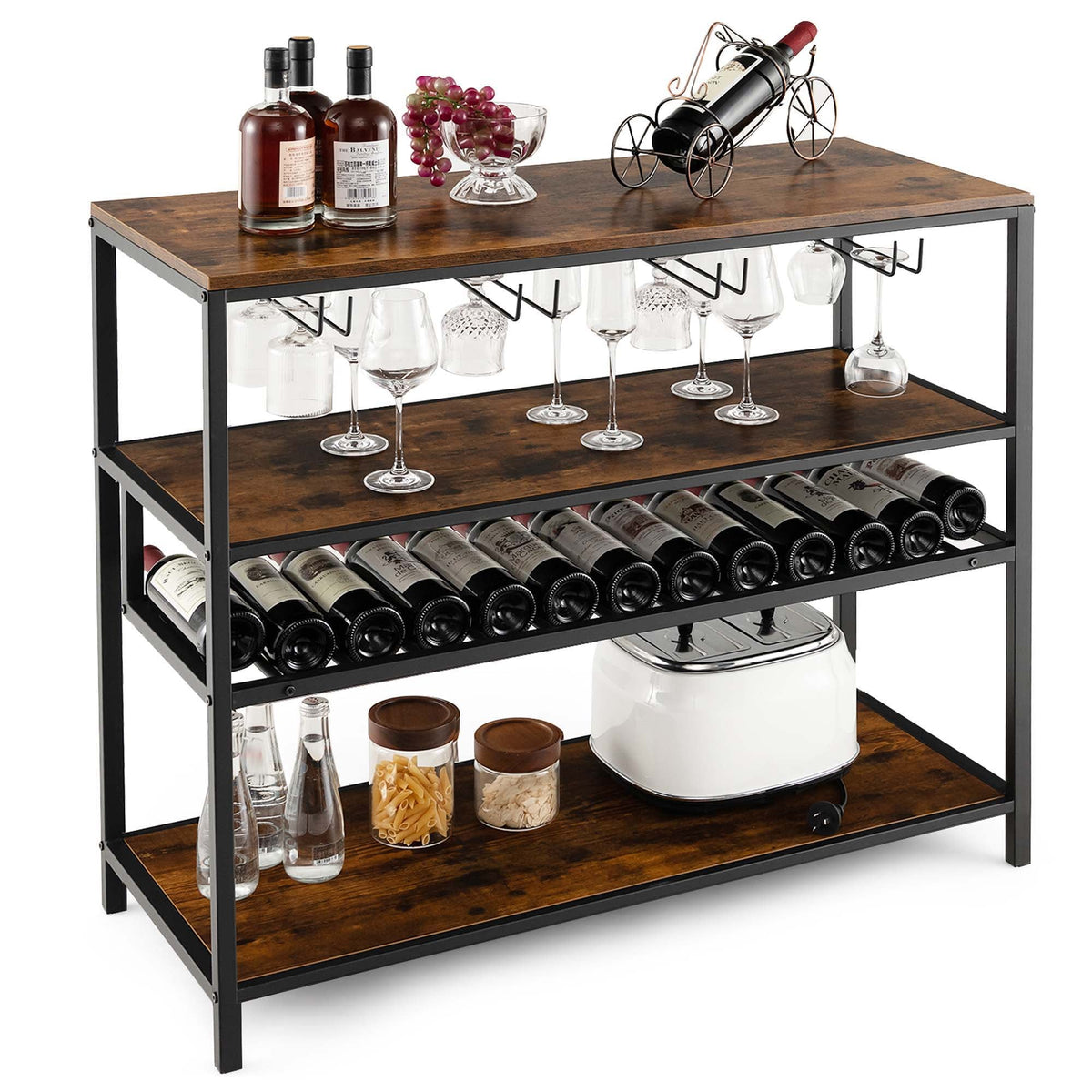 Goplus 300-Bottle Rustic Brown Wood Wine Cabinet