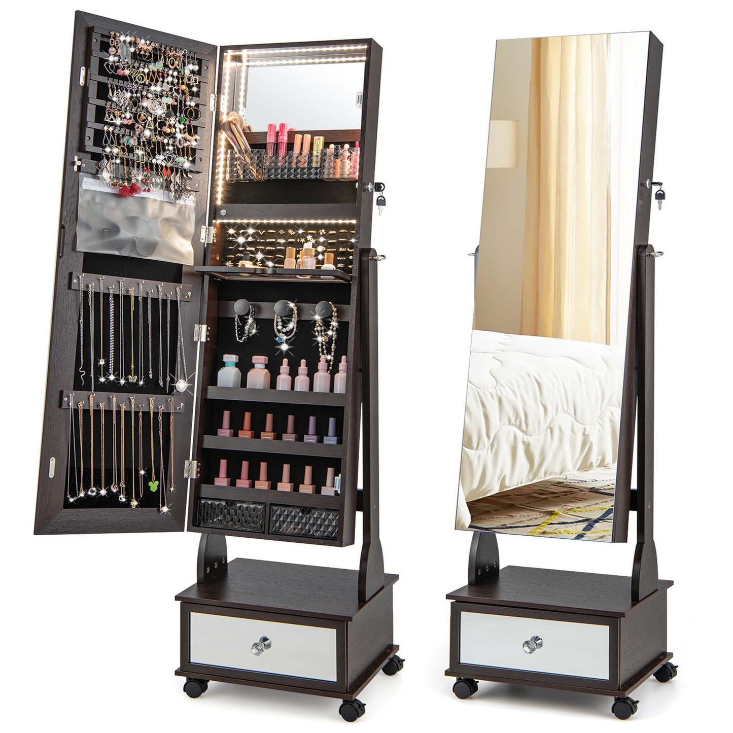 Goplus 16-in W x 31-in H Mdf Walnut Freestanding Utility Storage Cabinet