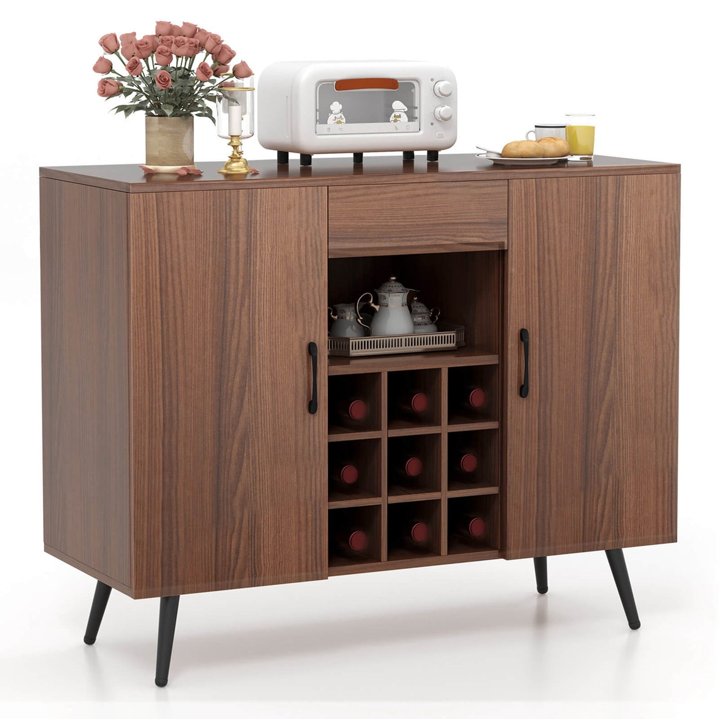 Goplus 16-in W x 31-in H Mdf Walnut Freestanding Utility Storage Cabinet