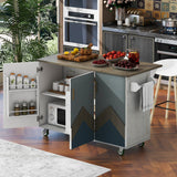 Bybafun Blue Mdf Base with Mdf Wood Top Rolling Kitchen Cart (25.7-in x 51.6-in x 36.7-in)