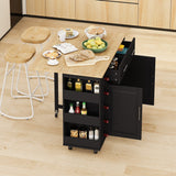 Bybafun Black Mdf Base with Wood Top Rolling Kitchen Cart (29.9-in x 46.5-in x 35.8-in)