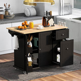 Bybafun Black Mdf Base with Wood Top Rolling Kitchen Cart (28.7-in x 53.9-in x 36.8-in)