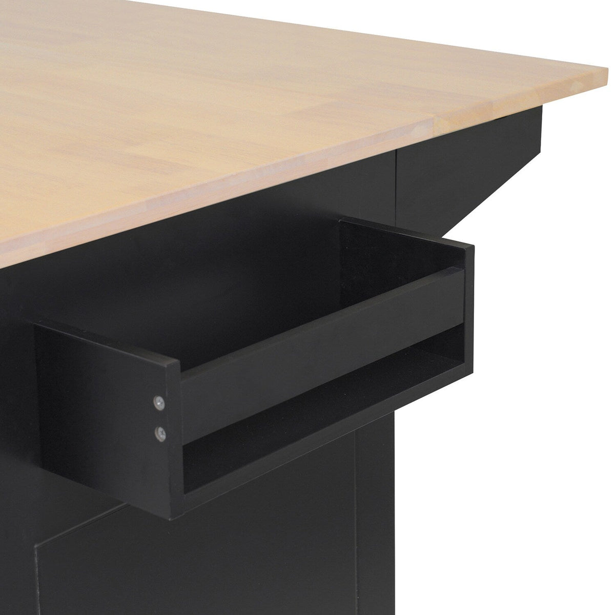 Bybafun Black Mdf Base with Wood Top Rolling Kitchen Cart (28.7-in x 53.9-in x 36.8-in)