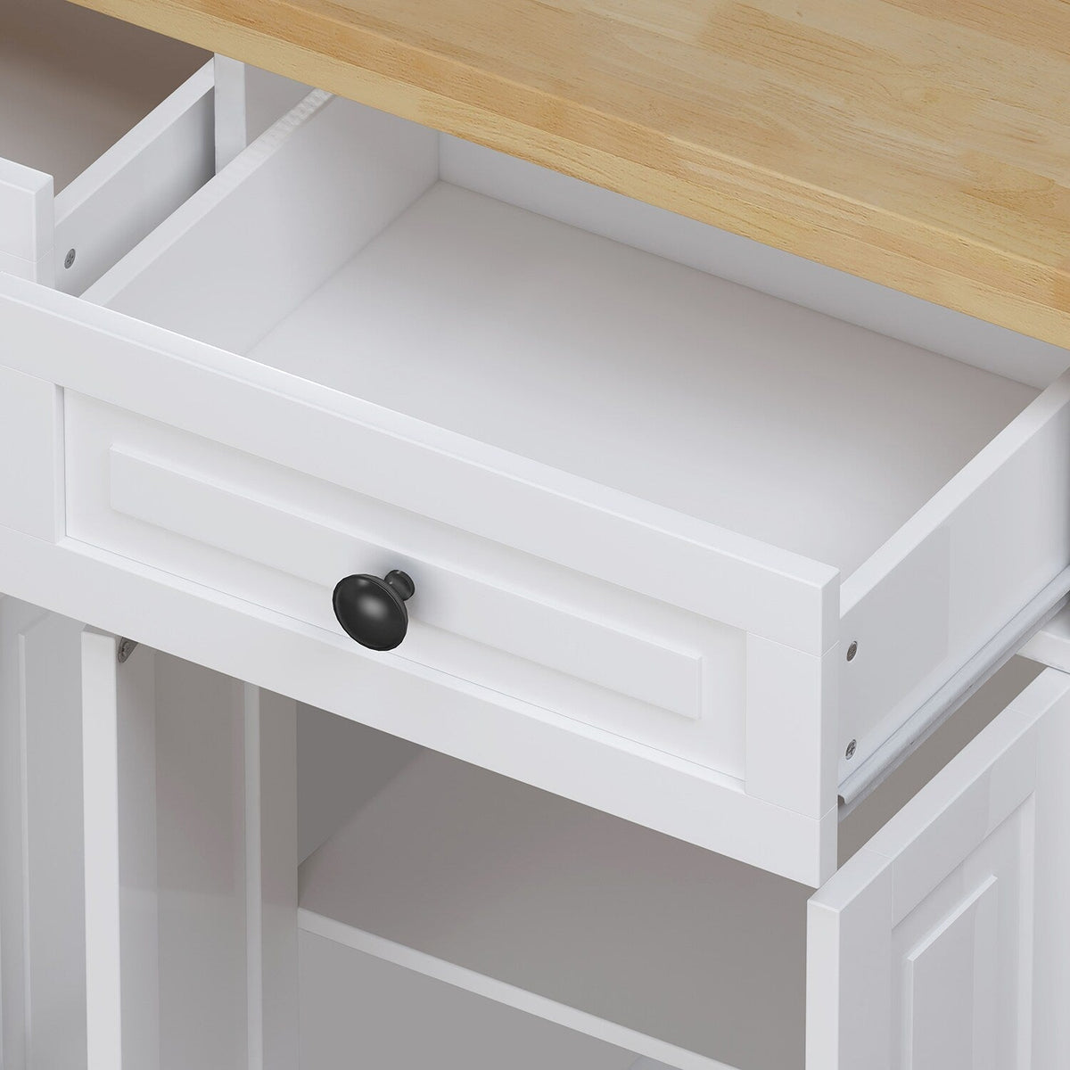 Bybafun White Mdf Base with Wood Top Rolling Kitchen Cart (17.5-in x 43.7-in x 32.5-in)