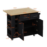 Bybafun Black Mdf Base with Wood Top Rolling Kitchen Cart (29.9-in x 46.5-in x 35.8-in)