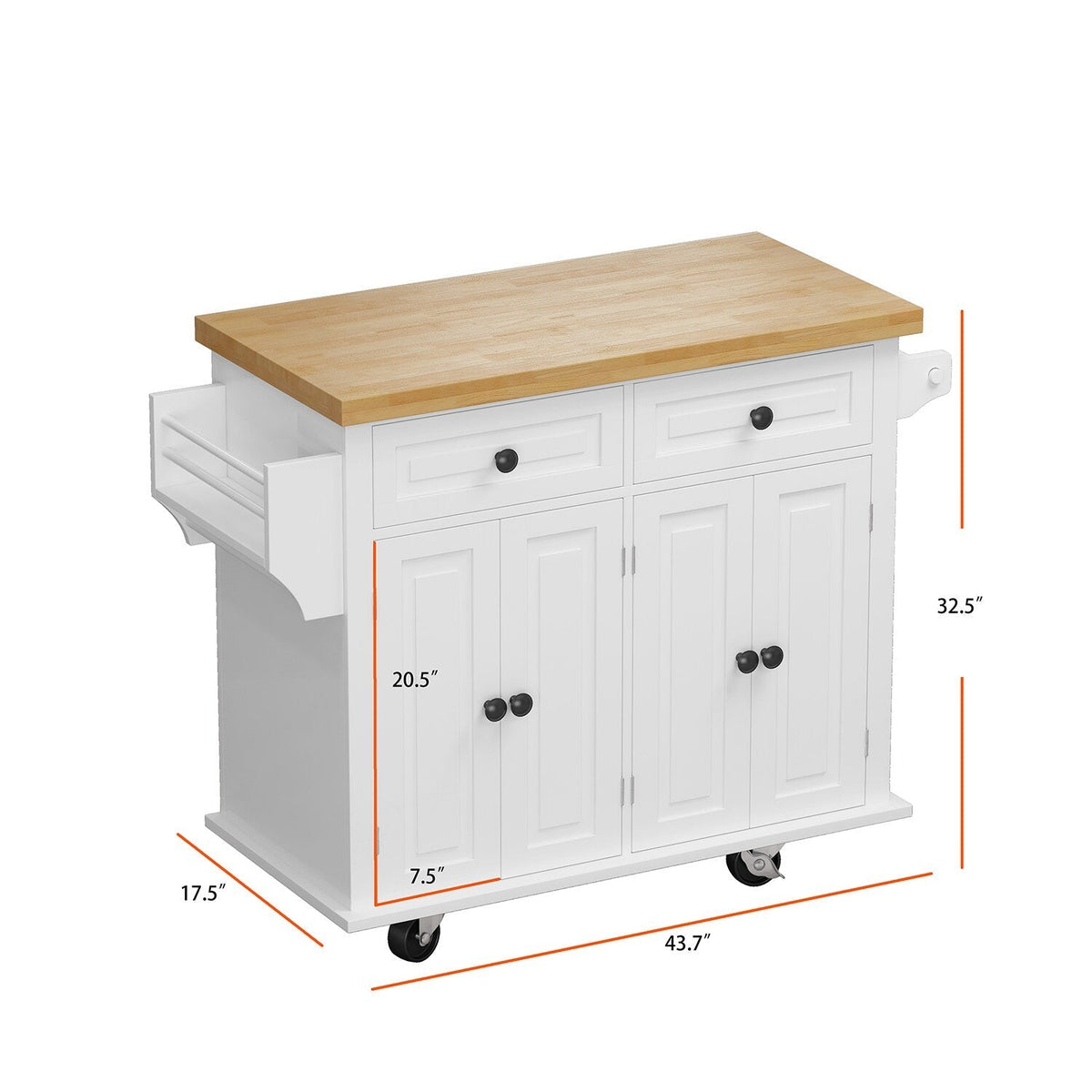Bybafun White Mdf Base with Wood Top Rolling Kitchen Cart (17.5-in x 43.7-in x 32.5-in)