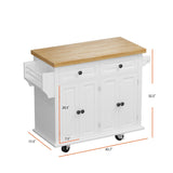 Bybafun White Mdf Base with Wood Top Rolling Kitchen Cart (17.5-in x 43.7-in x 32.5-in)