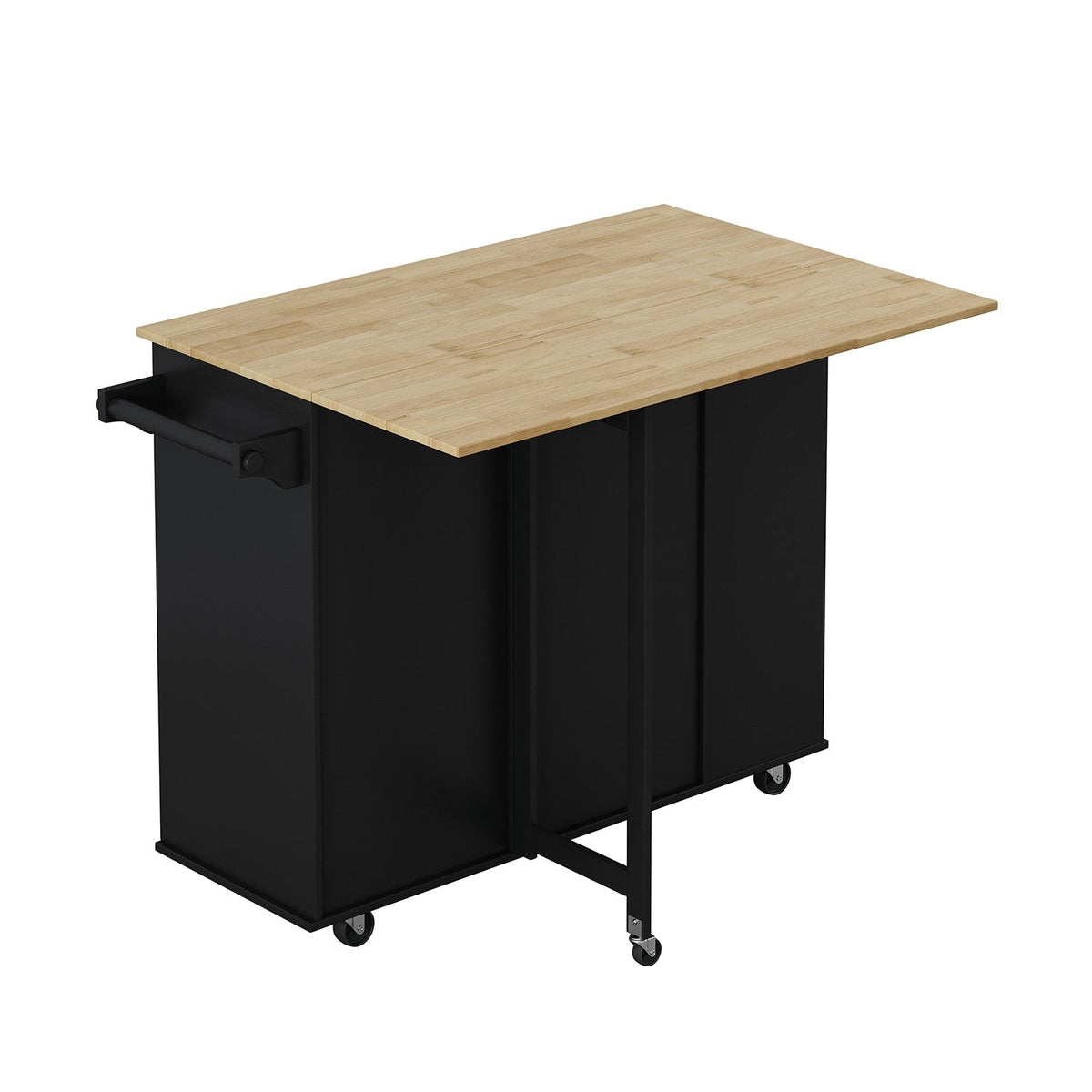 Bybafun Black Mdf Base with Wood Top Rolling Kitchen Cart (29.9-in x 46.5-in x 35.8-in)