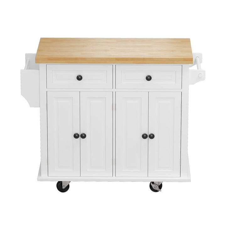 Bybafun White Mdf Base with Wood Top Rolling Kitchen Cart (17.5-in x 43.7-in x 32.5-in)