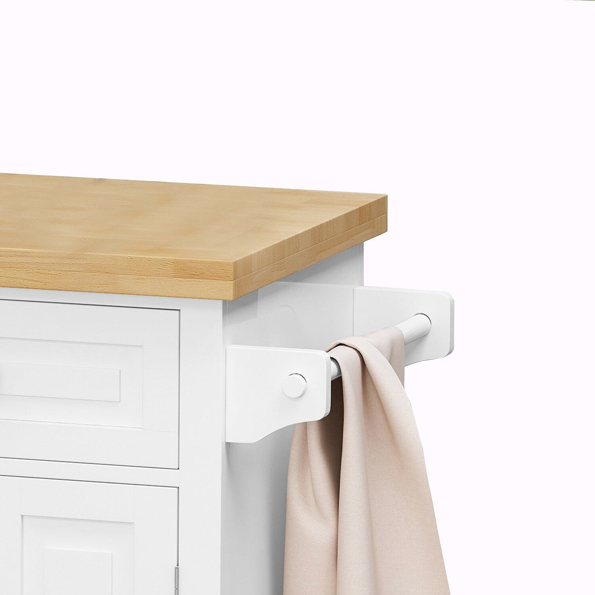 Bybafun White Mdf Base with Wood Top Rolling Kitchen Cart (17.5-in x 43.7-in x 32.5-in)
