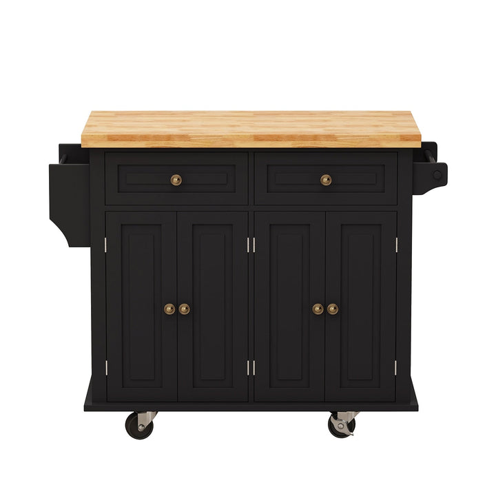 Bybafun Black Mdf Base with Wood Top Rolling Kitchen Cart (17.5-in x 43.7-in x 32.5-in)