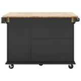 Bybafun Black Mdf Base with Wood Top Rolling Kitchen Cart (28.7-in x 53.9-in x 36.8-in)