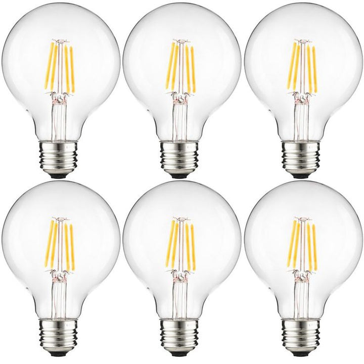 Sunlite 75-Watt Equivalent G25 Dimmable Edison Filament Clear LED Light Bulb, Cool White 4000K (6-Pack)