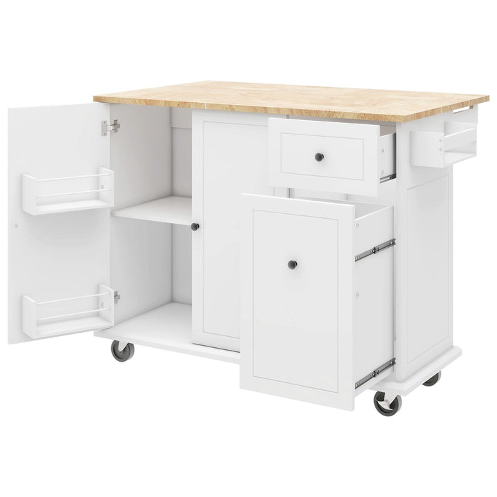 Bybafun White Mdf Base with Wood Top Rolling Kitchen Cart (28.7-in x 53.9-in x 36.8-in)