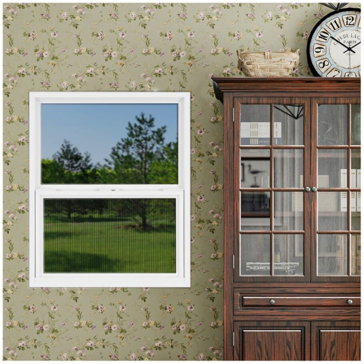 Project Source 20000S Series New Construction 23-1/2-in x 29-1/2-in x 2-1/4-in Jamb White Vinyl Single-Pane Single-Hung Window, Half Screen Included