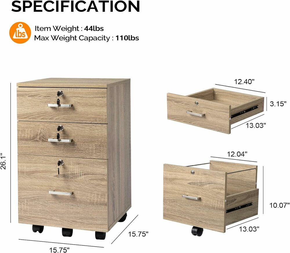 Winado File Cabinets Wood 3-Drawer 19.69-in File Cabinet
