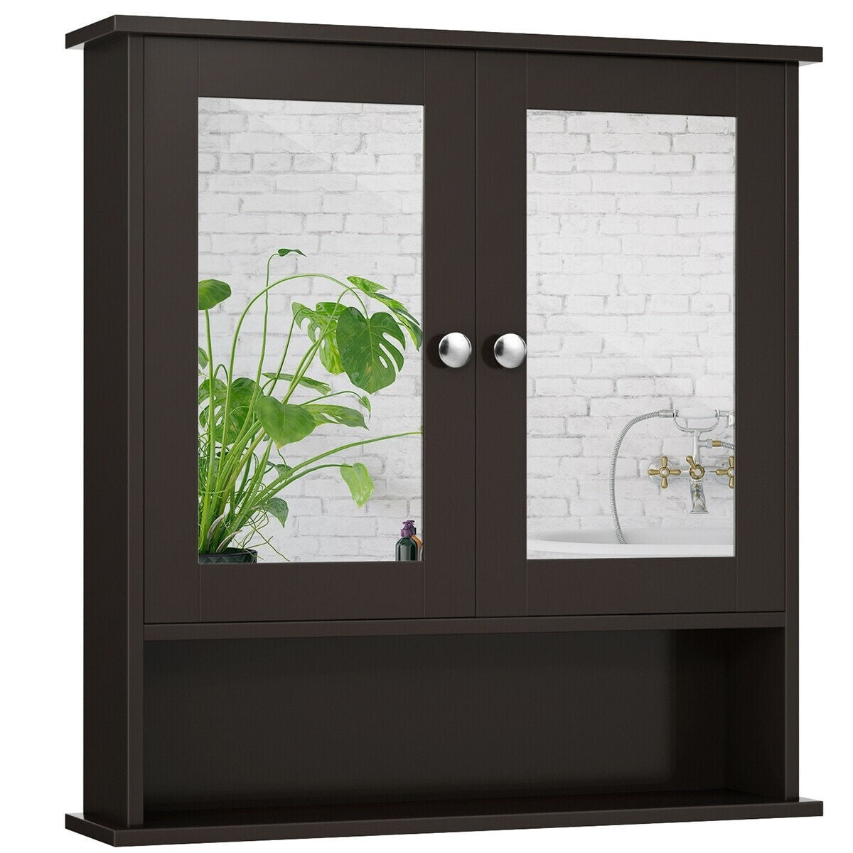 Forclover 22-in x 23-in Surface Mount Brown Mirrored Soft Close Medicine Cabinet