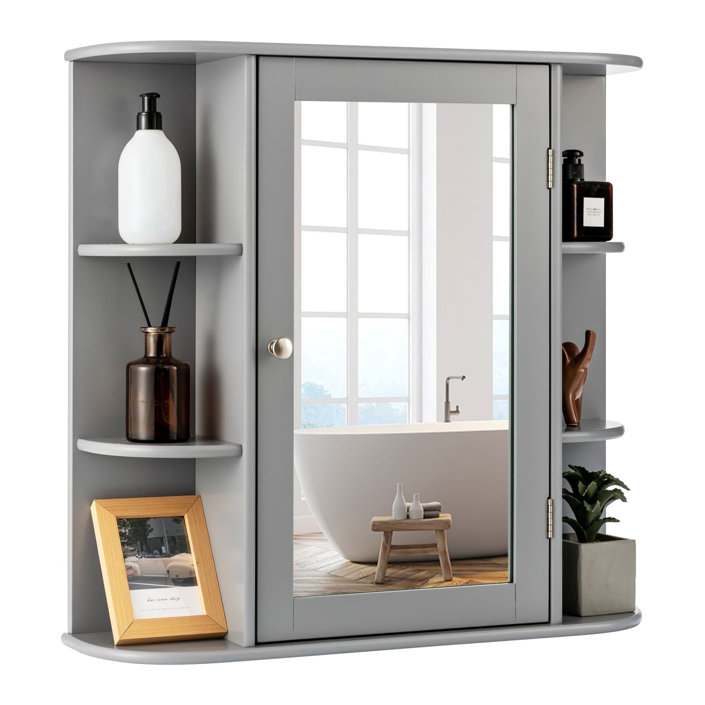 Forclover 26-in x 25-in Surface Mount Gray Mirrored Medicine Cabinet