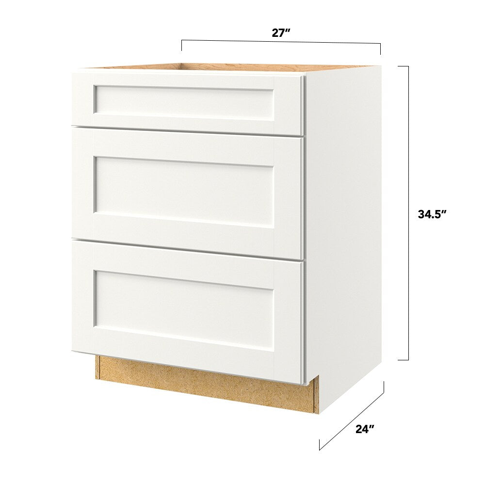 allen + roth Aveley 27-in W x 34.5-in H x 24-in D Linen 3-Drawer Base Fully Assembled Cabinet (Flat Panel Style)