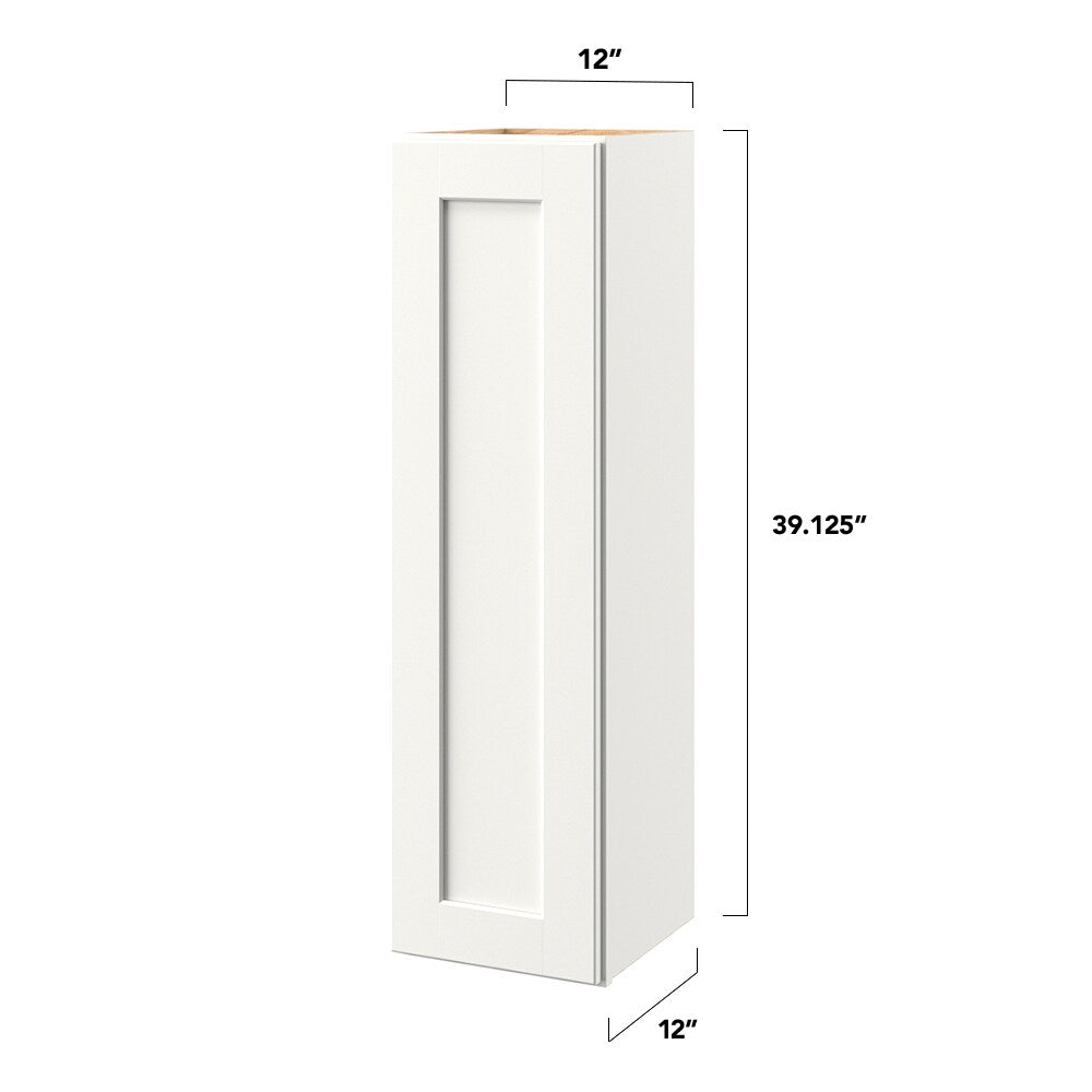 allen + roth Aveley 12-in W x 39.125-in H x 12-in D Linen Wall Fully Assembled Cabinet (Flat Panel Shaker Door Style)