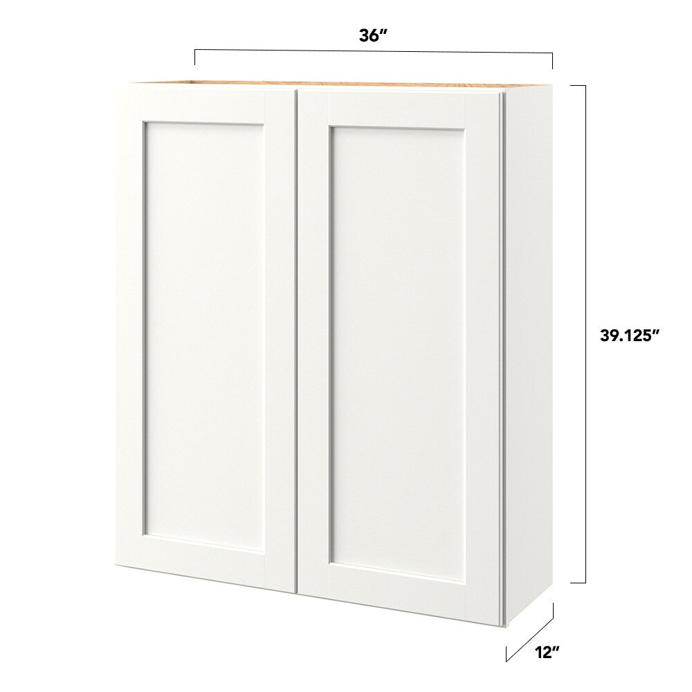 allen + roth Aveley 36-in W x 39.125-in H x 12-in D Linen Wall Fully Assembled Cabinet (Flat Panel Shaker Door Style)