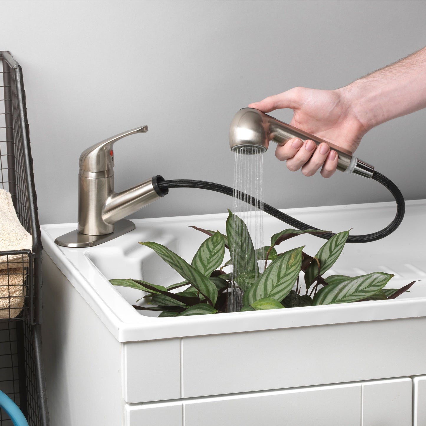 Project Source Stainless Steel Utility Faucet with Pulldown Sprayer
