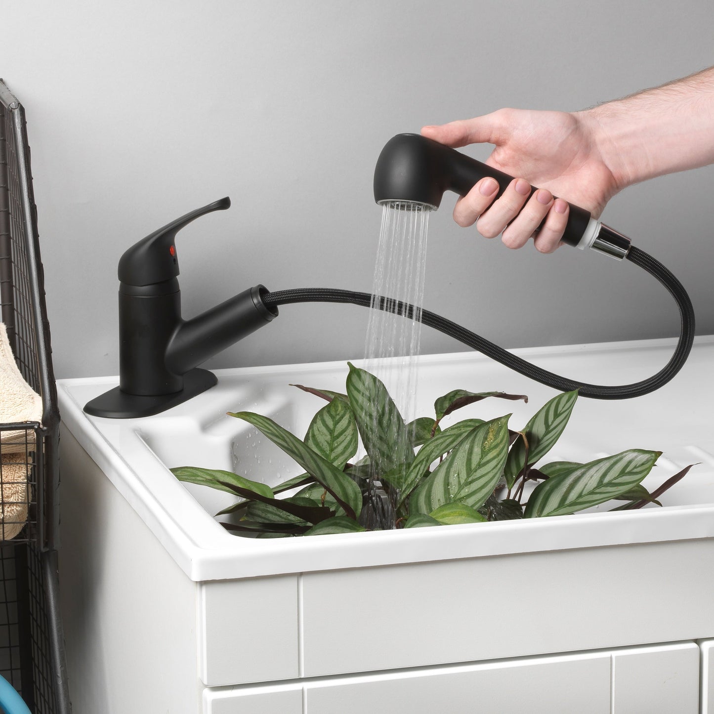 Project Source Matte Black Utility Faucet with Pulldown Sprayer