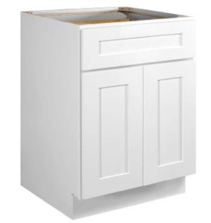 RELIABILT Parkstone 24-in W x 34.5-in H x 24-in D White 1-Drawer Base Fully Assembled Plywood Cabinet (Flat Panel Shaker Style)