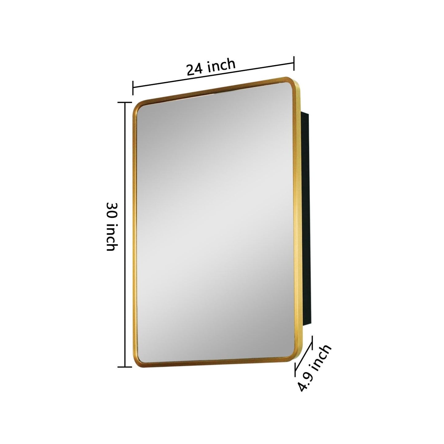 Forclover 24-in x 30-in Surface/Recessed Mount Gold + Matte Black Mirrored Soft Close Medicine Cabinet