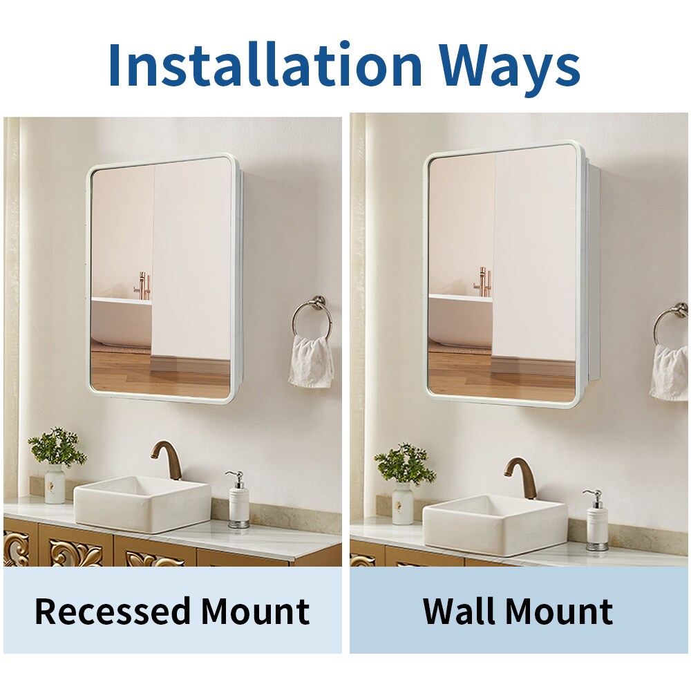 Forclover 24-in x 32-in Surface/Recessed Mount White Mirrored Soft Close Medicine Cabinet