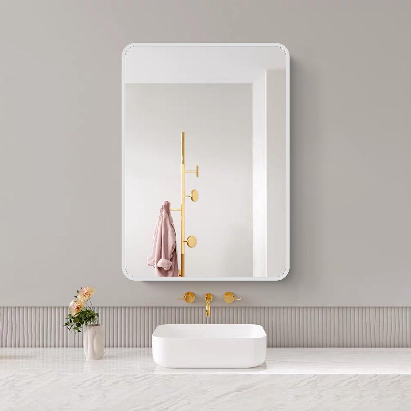 Forclover 24-in x 32-in Surface/Recessed Mount White Mirrored Soft Close Medicine Cabinet