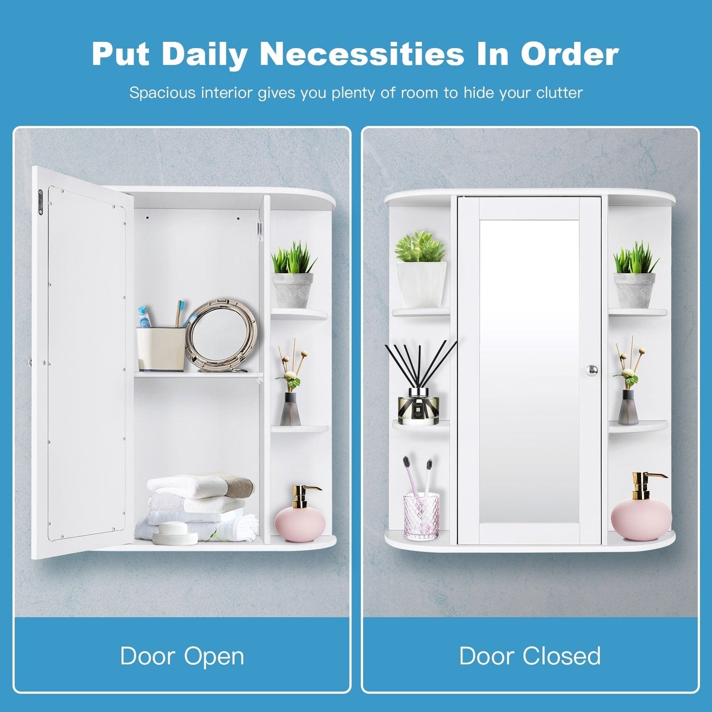 Forclover 23.5-in x 28-in Surface Mount White Mirrored Soft Close Medicine Cabinet