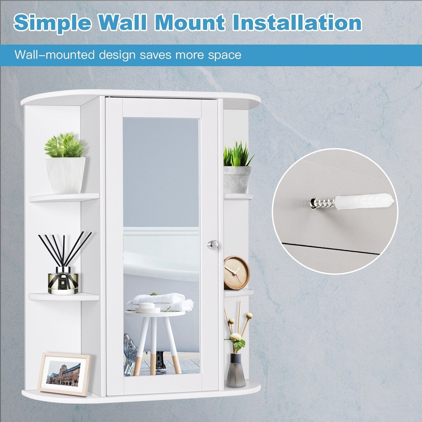 Forclover 23.5-in x 28-in Surface Mount White Mirrored Soft Close Medicine Cabinet