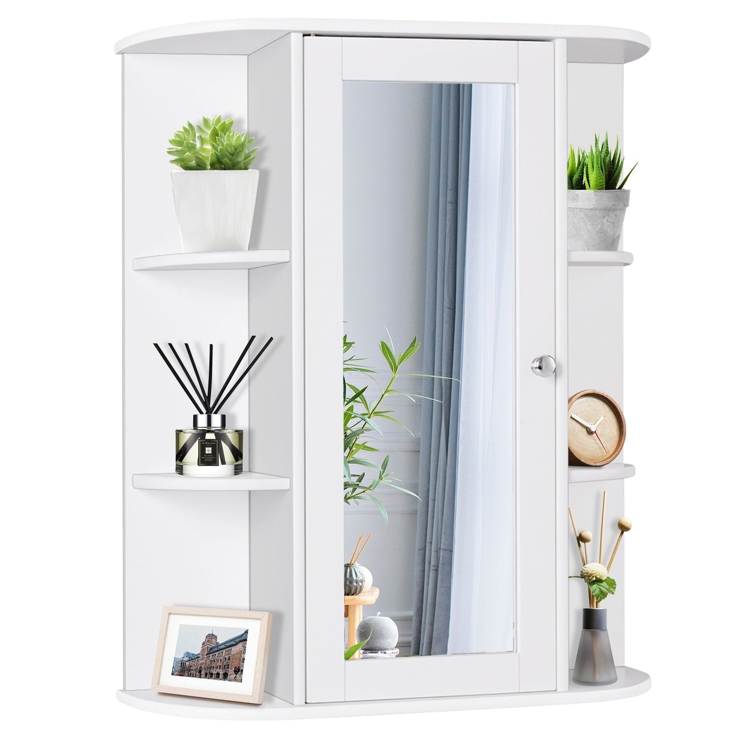 Forclover 23.5-in x 28-in Surface Mount White Mirrored Soft Close Medicine Cabinet
