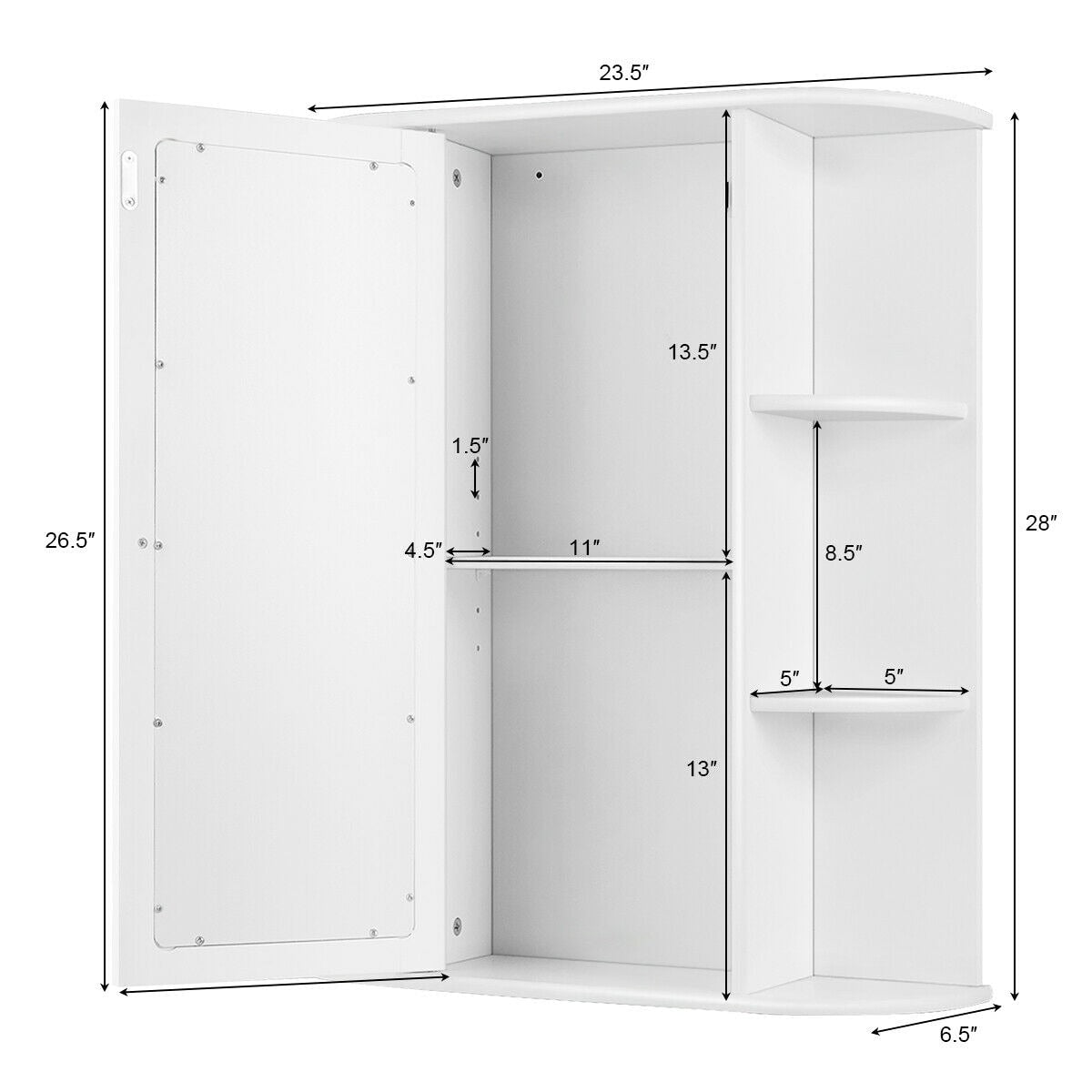 Forclover 23.5-in x 28-in Surface Mount White Mirrored Soft Close Medicine Cabinet