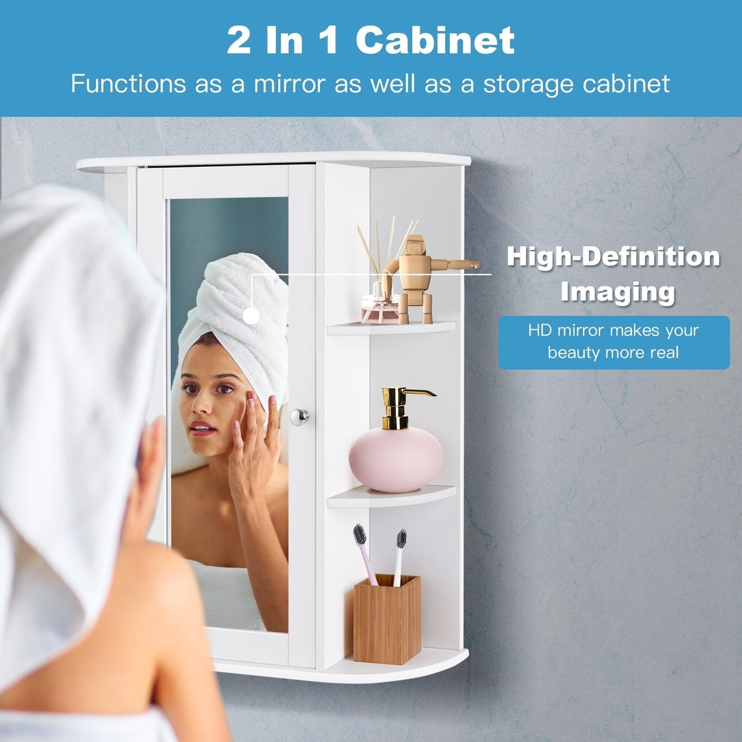 Forclover 23.5-in x 28-in Surface Mount White Mirrored Soft Close Medicine Cabinet
