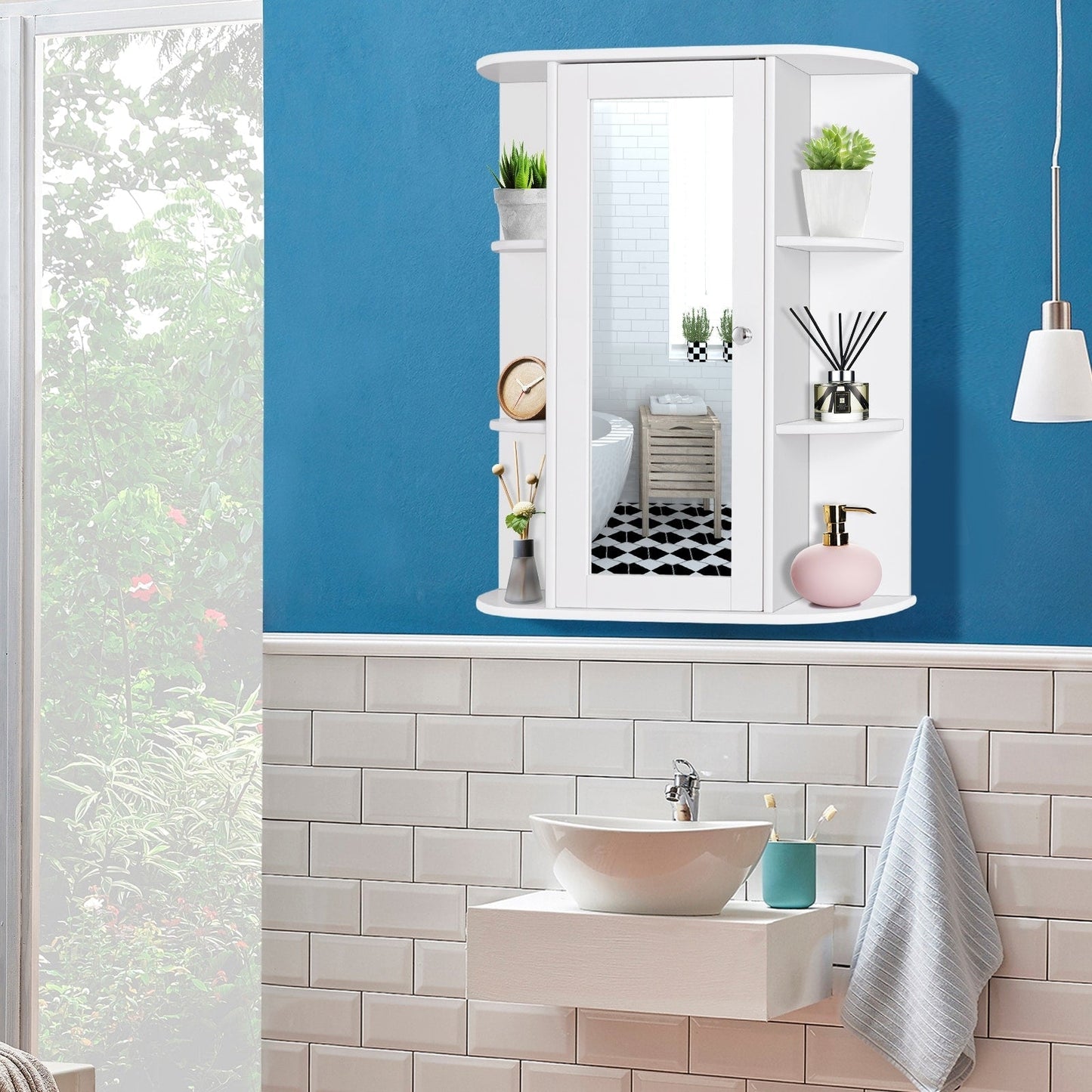 Forclover 23.5-in x 28-in Surface Mount White Mirrored Soft Close Medicine Cabinet