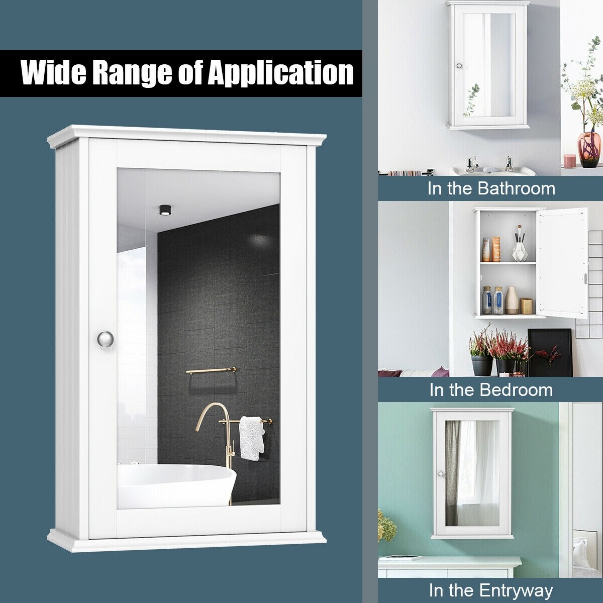 Forclover Bathroom Wall Cabinet with Single Mirror Door