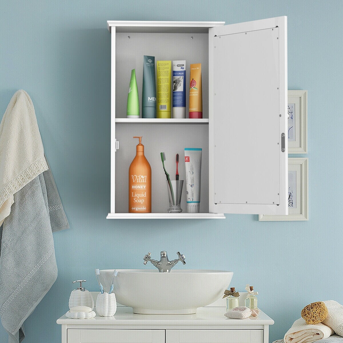 Forclover Bathroom Wall Cabinet with Single Mirror Door